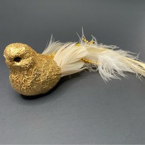 White/Gold Feather Curly Bird Foam Feather Dove Craft Ornament - Great Condition